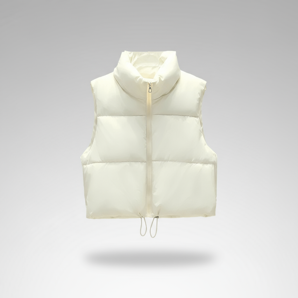 White puffer vest on a light gray background