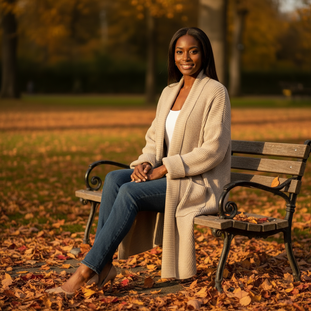 Woman sitting on a bench in an autumn park