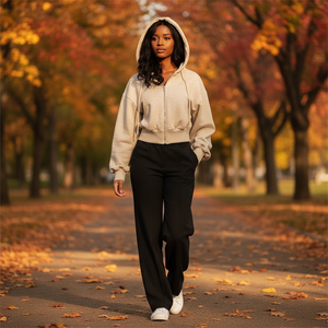 Woman walking in a park with autumn foliage