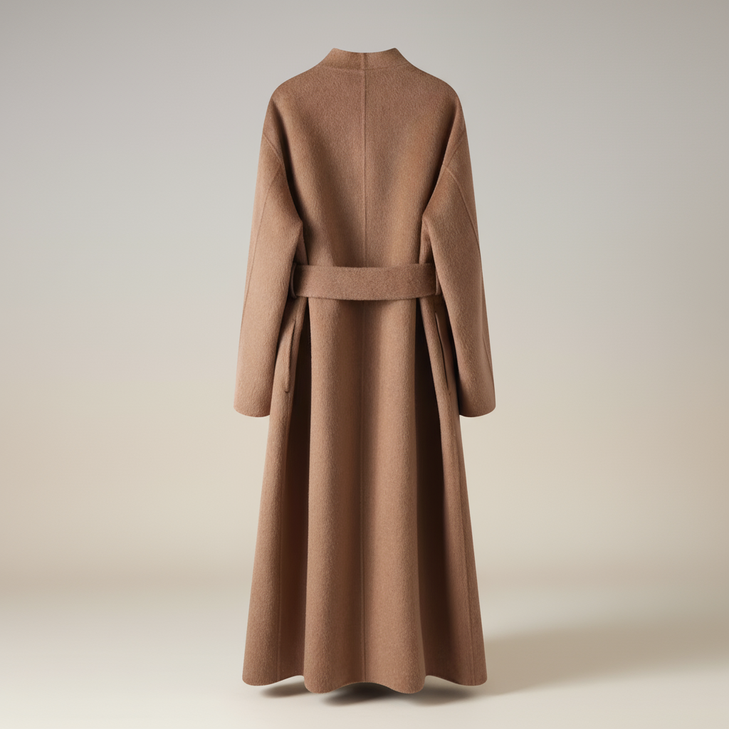 Brown coat with a belt on a light gray background