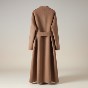 Brown coat with a belt on a light gray background