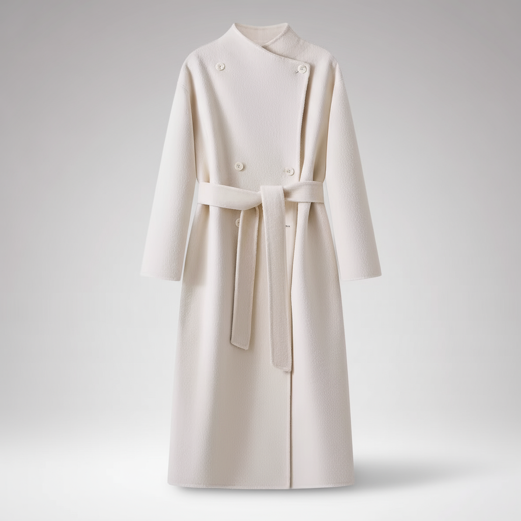 White coat with a belt on a light gray background