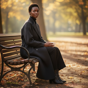 Woman sitting on a bench in a park during autumn