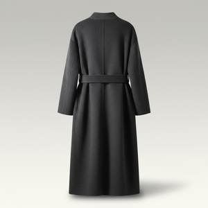 Gray coat with a belt on a light gray background